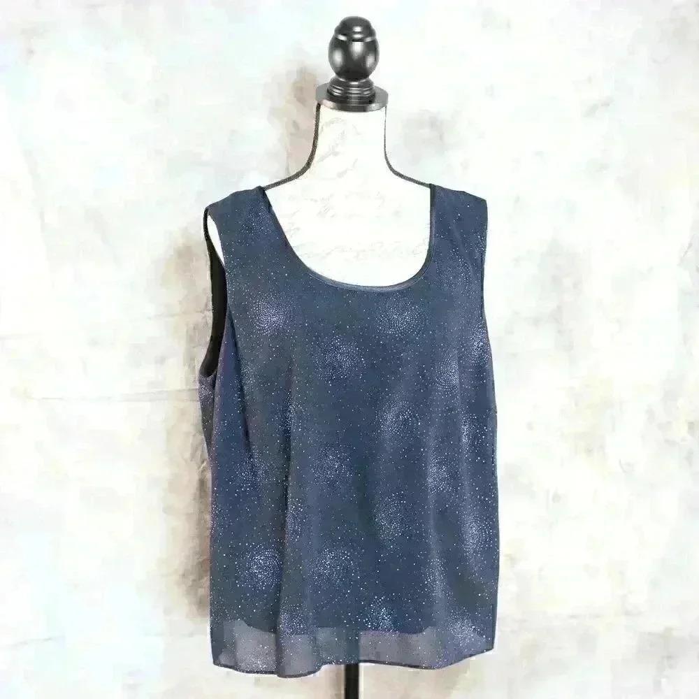 Women's Dana Kay Size 18W navy blue pinwheel/sparkle design camisole